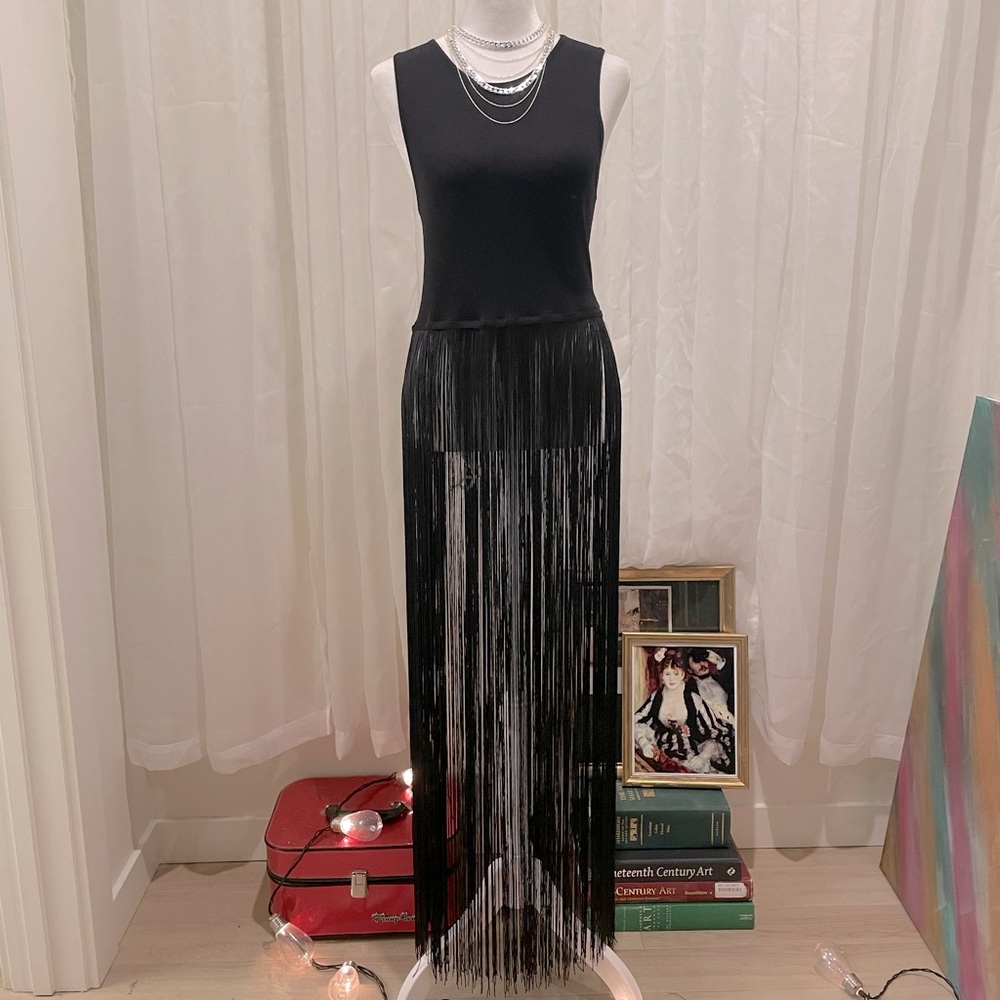 Dolls Kill Rehab Lab long fringe black tank top goth Large